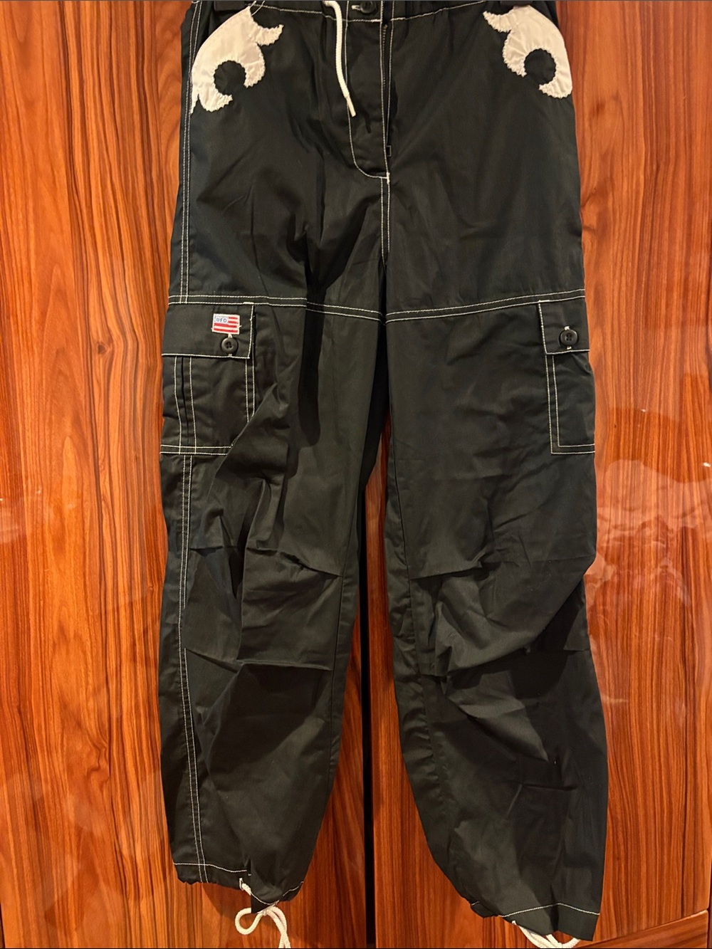 Men's Black Cargo Pants with Contrast Stitching